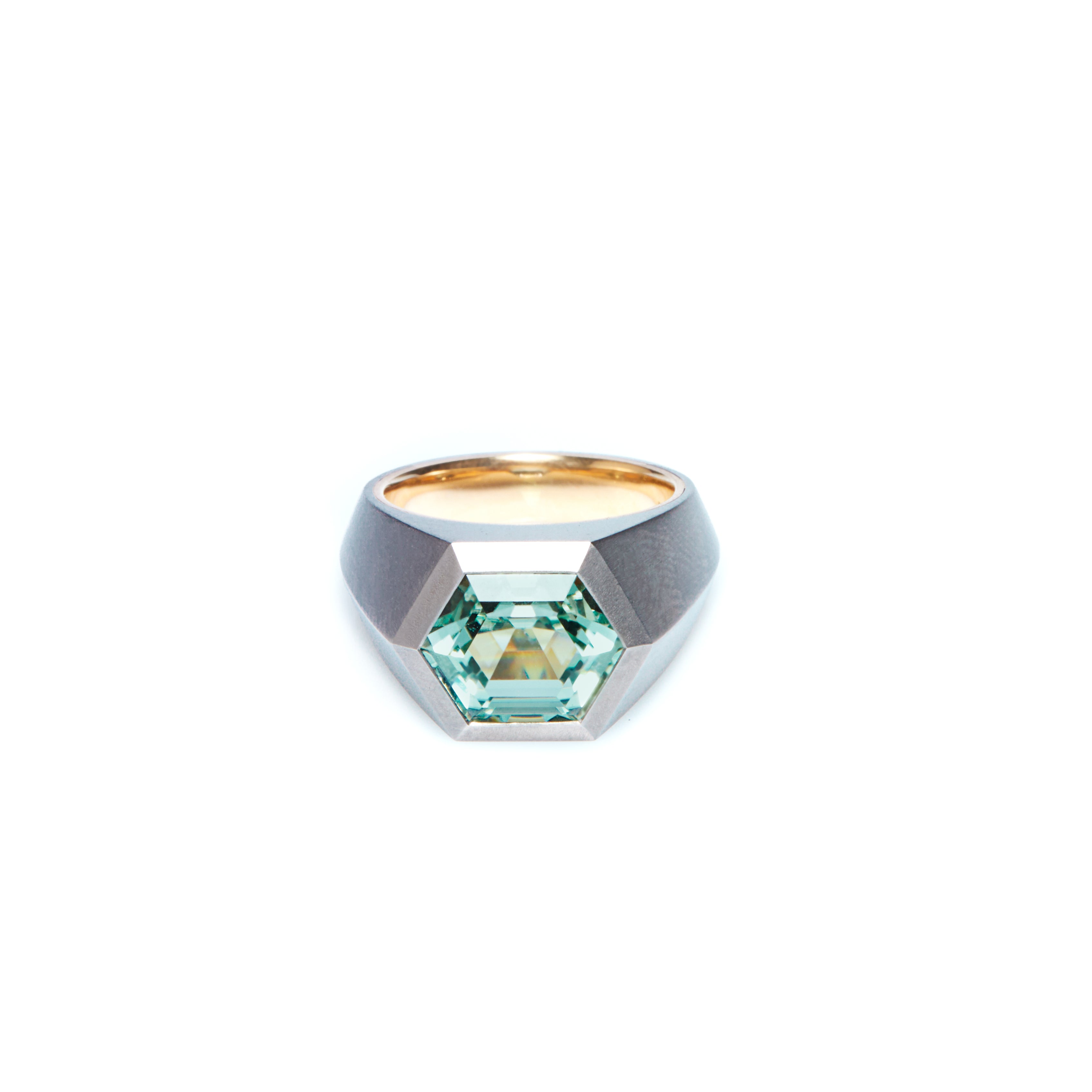 Green Tourmaline Hexagonal Titanium Ring