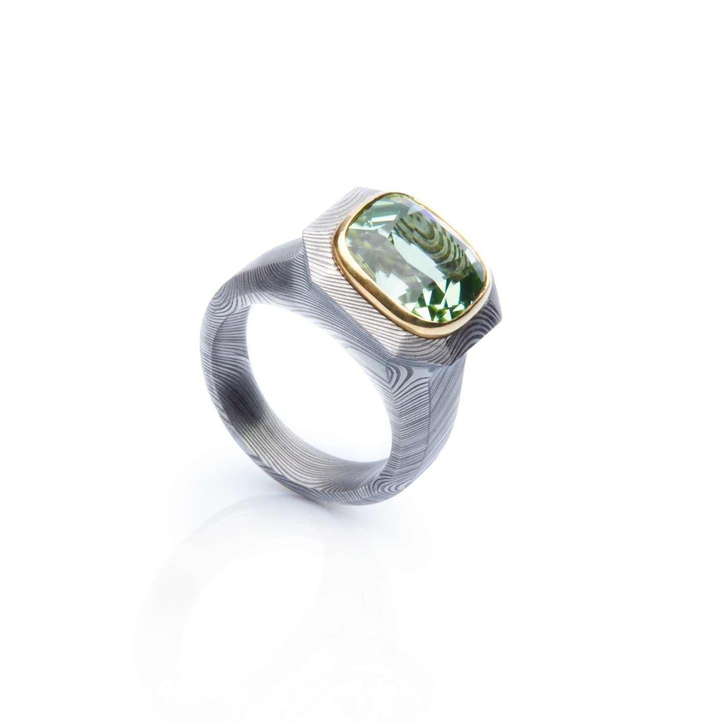 Mint Tourmaline Damascus Steel Ring