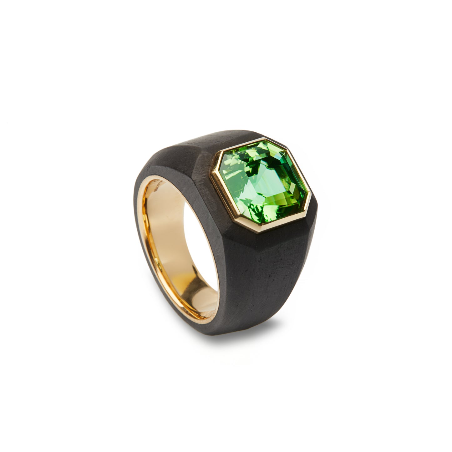 Green Tourmaline Carbon Fiber Ring